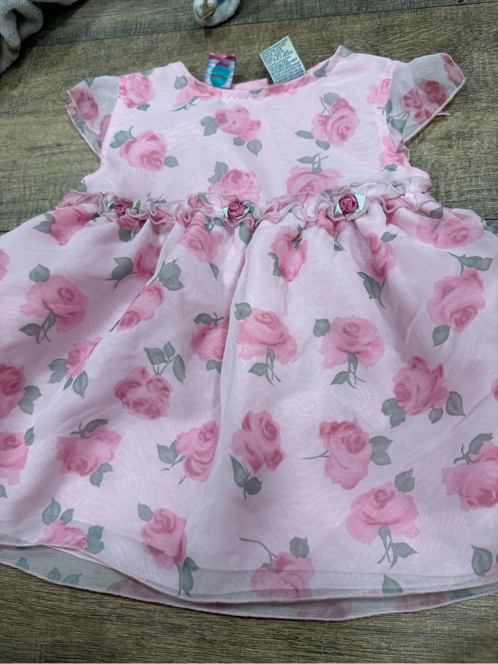 Girls Pink Floral Party Dress with Ruffle Waist